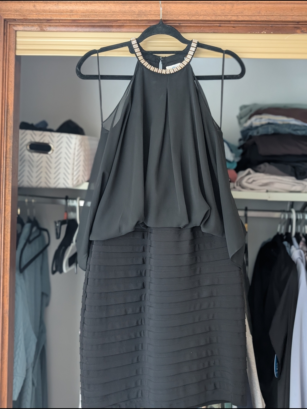 Black Embellished Halter Cocktail Dress